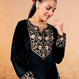 Kavisha Bottle Green Embroidered Velvet Kurta Set