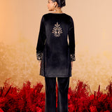 Kavisha Graphite Black Embroidered Velvet Kurta Set