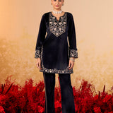 Kavisha Graphite Black Embroidered Velvet Kurta Set