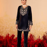 Kavisha Graphite Black Embroidered Velvet Kurta Set