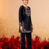 Kavisha Graphite Black Embroidered Velvet Kurta Set
