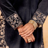 Kavisha Graphite Black Embroidered Velvet Kurta Set