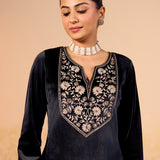 Kavisha Graphite Black Embroidered Velvet Kurta Set