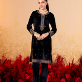 Varnika Midnight Black Embroidered Velvet Kurta Set