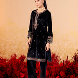 Varnika Midnight Black Embroidered Velvet Kurta Set