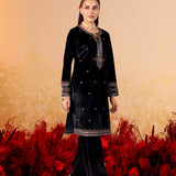 Varnika Midnight Black Embroidered Velvet Kurta Set