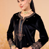 Varnika Midnight Black Embroidered Velvet Kurta Set