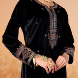 Varnika Midnight Black Embroidered Velvet Kurta Set