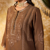 Aavika Mud Brown Embroidered Suit Set