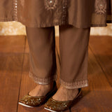 Aavika Mud Brown Embroidered Suit Set