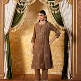 Aavika Mud Brown Embroidered Suit Set