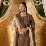 Aavika Mud Brown Embroidered Suit Set