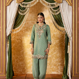 Aroha Kelly Green Embroidered Co-ord Set