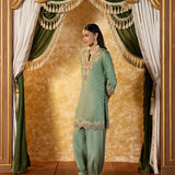 Aroha Kelly Green Embroidered Co-ord Set