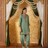Aroha Kelly Green Embroidered Co-ord Set