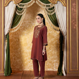 Amara Burnt Orange Embroidered Kurta Set