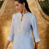 Ahaana Snow Blue Lucknowi Embroidered Co-ord Set