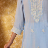 Ahaana Snow Blue Lucknowi Embroidered Co-ord Set