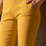 Mustard Cotton Blend Tapered Fit Capri