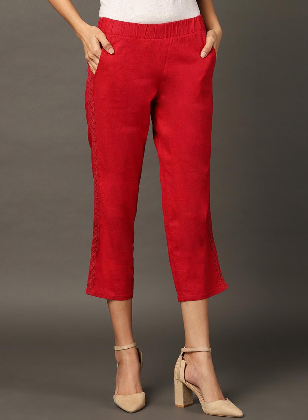 Red Regular Plain Designer Capri - Lakshita