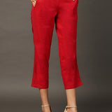 Red Regular Plain Designer Capri - Lakshita