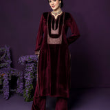 Fareen Maroon Embroidered Velvet Suit Set with Dupatta