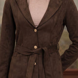 Brown Long Belted Trench Coat with Fur Detailing