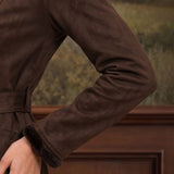 Brown Long Belted Trench Coat with Fur Detailing