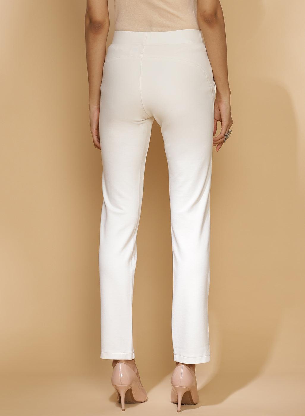 Off White Regular Plain Pants - Lakshita