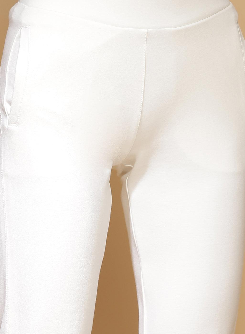 Off White Regular Plain Pants - Lakshita