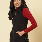 Charcoal Black Fleece Zipper Jacket - Lakshita