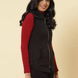 Charcoal Black Fleece Zipper Jacket - Lakshita