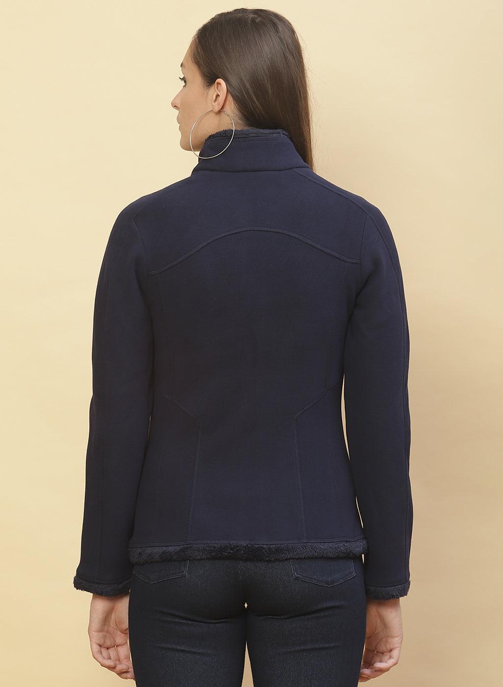 Midnight Blue Fleece Zipper Jacket - Lakshita