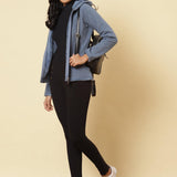 Ice Blue Fleece Zipper Jacket - Lakshita