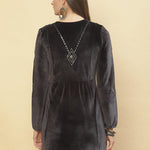 Back view of Slate Grey Embroidered Velvet Tunic With Sequins