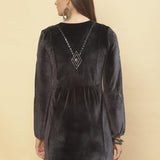 Back view of Slate Grey Embroidered Velvet Tunic With Sequins