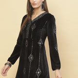 Model featuring Charcoal Black Embroidered Velvet Tunic With Sequins