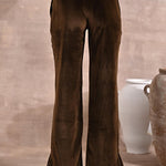 Solid Dark Beige Velvet Palazzo with Zari Detail at Hem - Lakshita