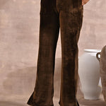 Solid Dark Beige Velvet Palazzo with Zari Detail at Hem - Lakshita