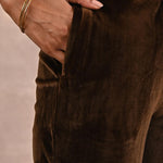 Solid Dark Beige Velvet Palazzo with Zari Detail at Hem - Lakshita