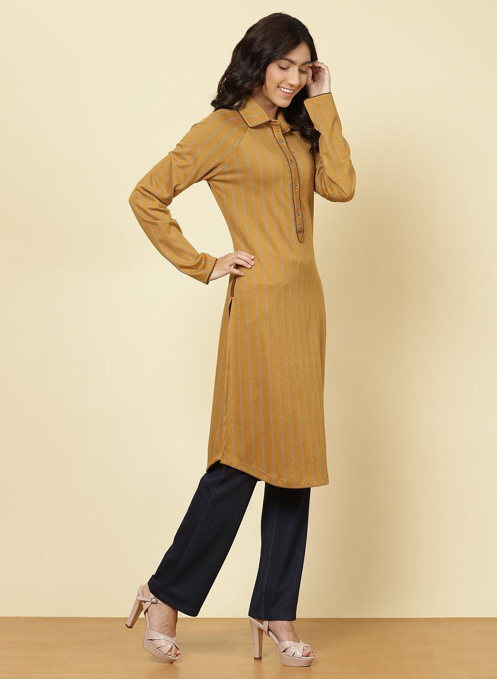 Spicy Mustard Striped Kurti - Lakshita