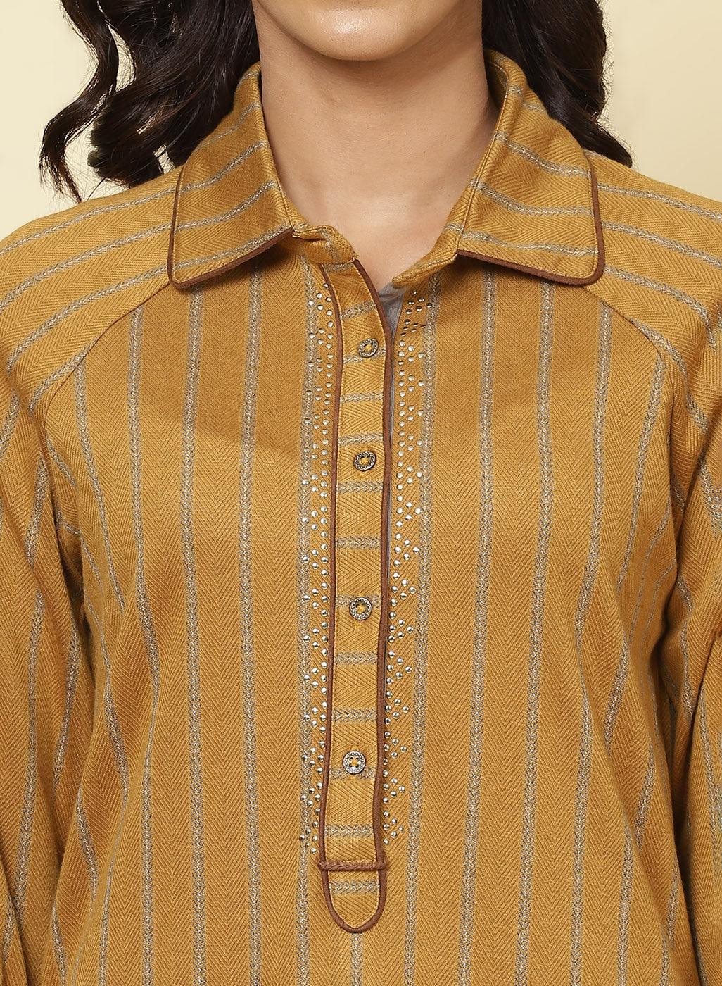 Spicy Mustard Striped Kurti - Lakshita