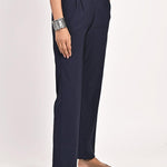 Navy Blue Straight Fir Pant with Decorative Belt Detail - Lakshita