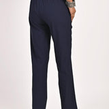 Navy Blue Straight Fir Pant with Decorative Belt Detail - Lakshita