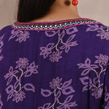 Back View of Purple Floral Print Dhaage Collection Kurta With Embroidery