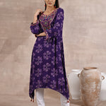 Purple Floral Print Dhaage Collection Kurta With Embroidery