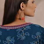 Back View of Teal Floral Print Dhaage Collection Kurta With Embroidery