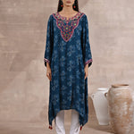 Teal Floral Print Dhaage Collection Kurta With Embroidery With White Palazzo Pants