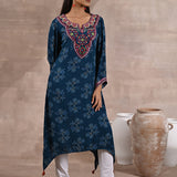 Teal Floral Print Dhaage Collection Kurta With Embroidery