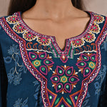 Teal Floral Print Dhaage Collection Kurta With Embroidery from Lakshita